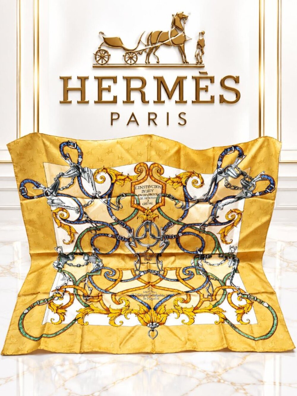 Hermès L’Instruction du Roy Silk Scarf Equestrian Horse Bit Vintage Carré 90